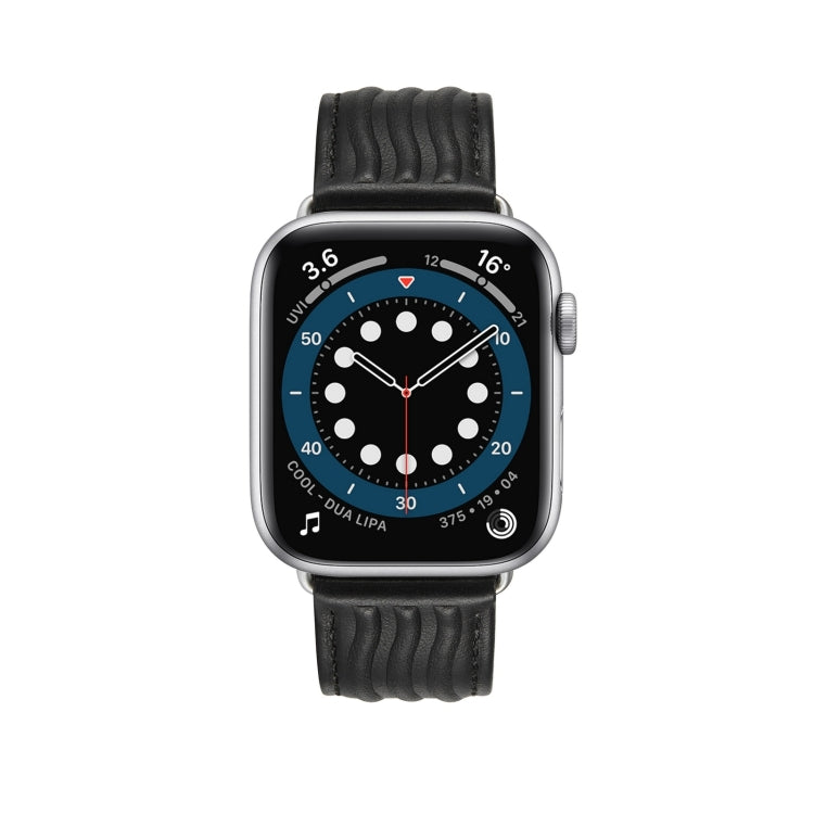 Embossed Line Genuine Leather Watch Band